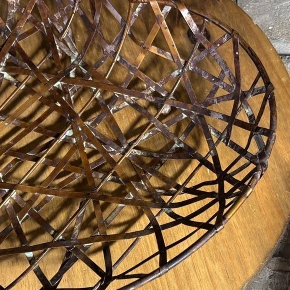 Vintage Metal Shaped Apple Basket Rustic Brown Decorative Cottage Core Woven
